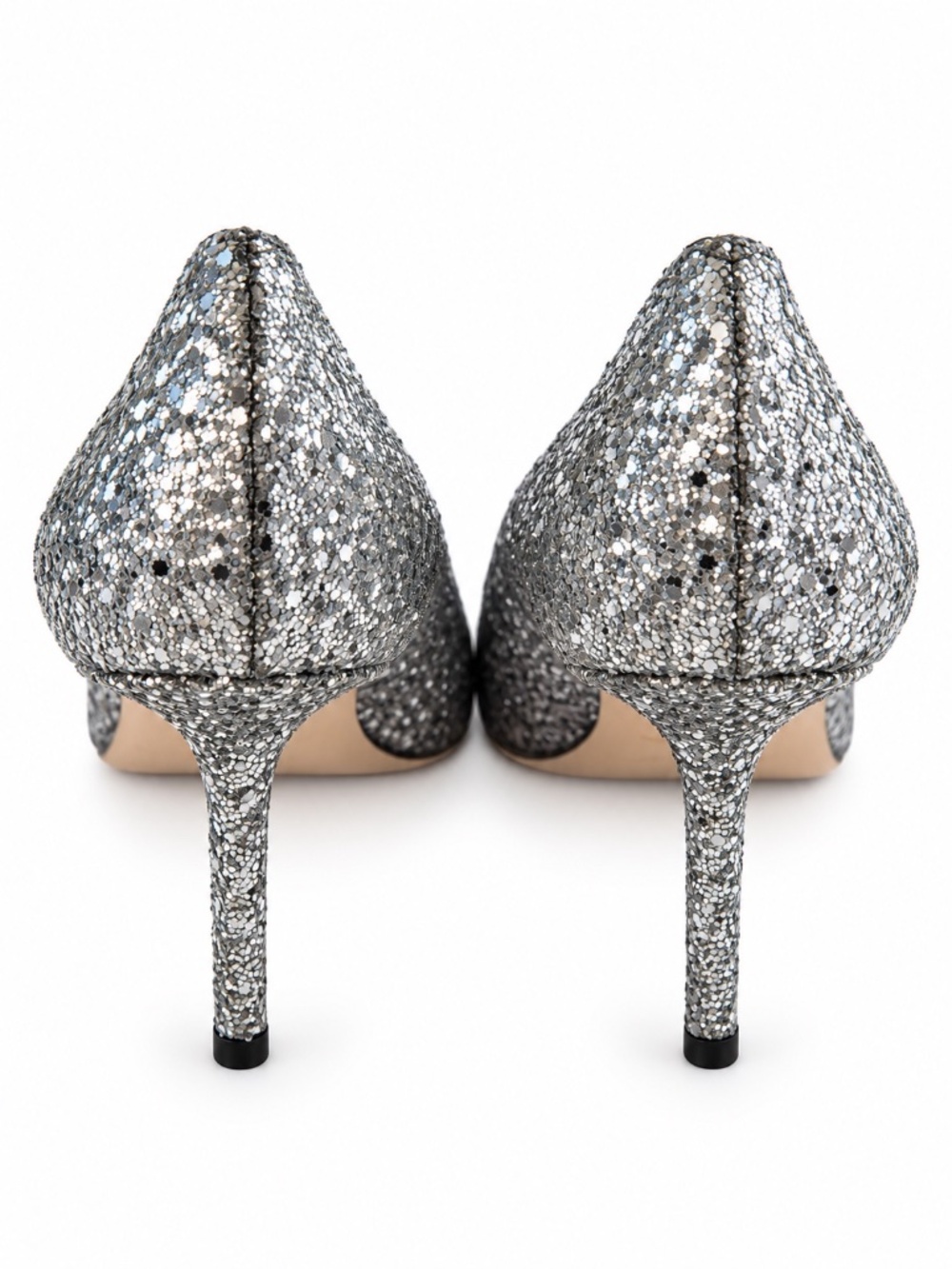 Jimmy Choo Silver Glitter Pointed Toe Pumps Heels Size 37 - Picture 4 of 6